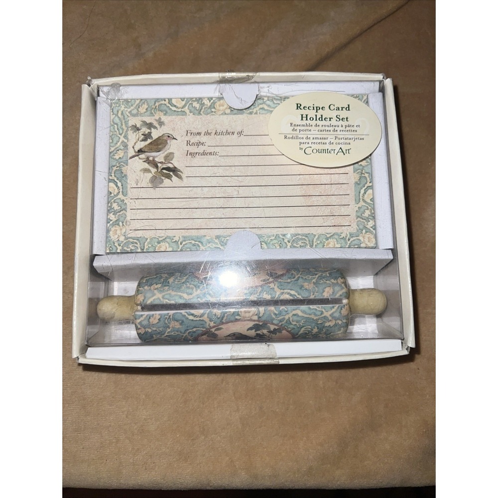Rolling Pin Recipe Card Holder Set Bird Design by "Counter Art" in OriginalBox